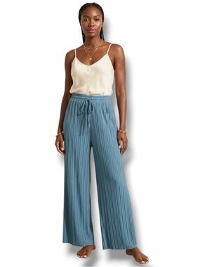 Lock & Love Blue Pleated High Waist Wide Leg Palazzo Pants - Plus Size OS PLUS